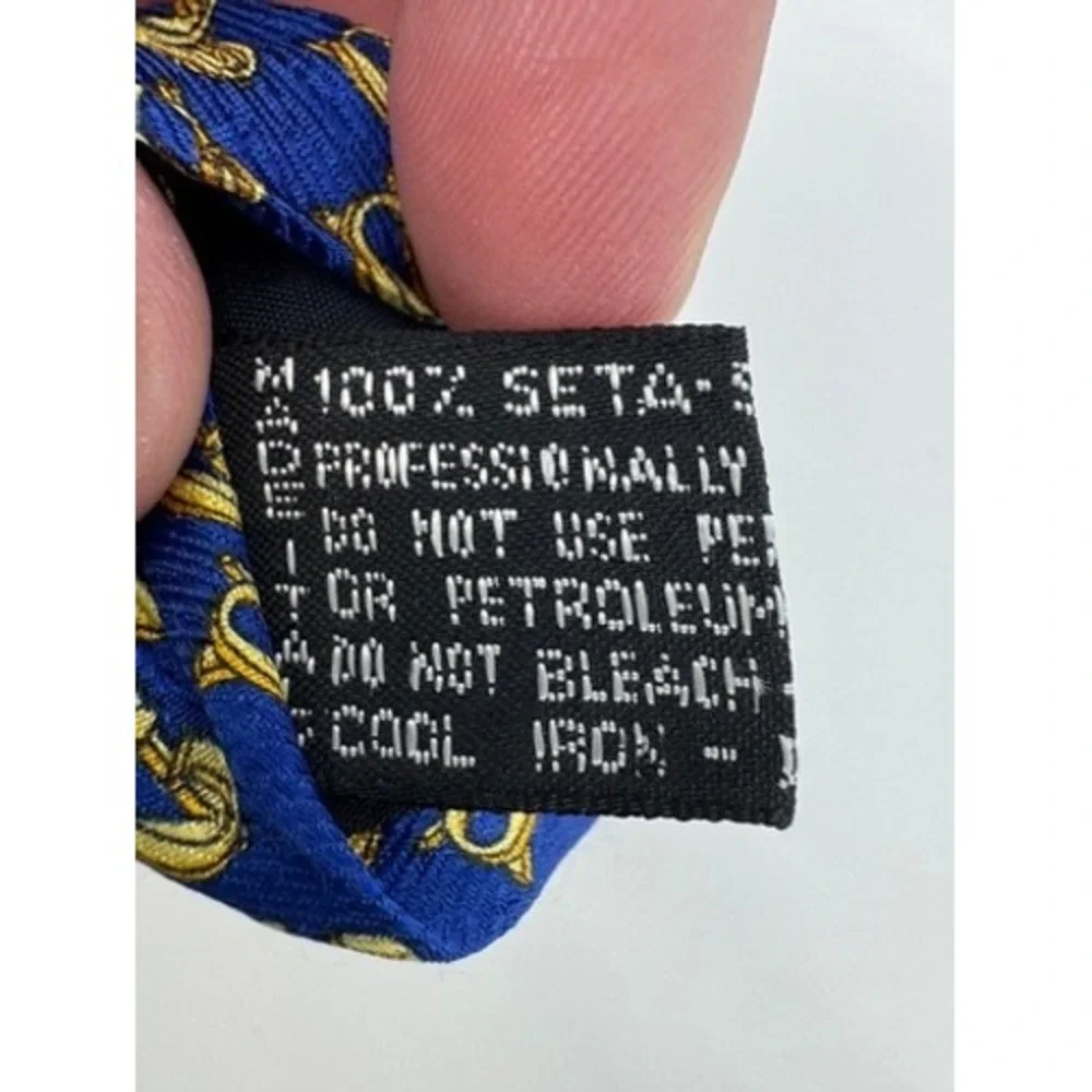 Gianni Versace Silk Tie Mens OS Blue Gold Medallion Geometric‎ Italian Designer